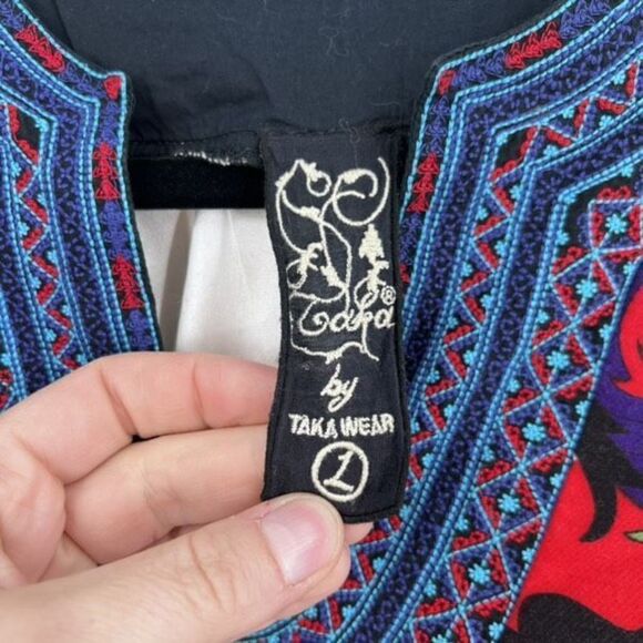 Taka by Takawear Women's Floral Split Neck Bohemian Cover Dress Blue Red large - Picture 7 of 14